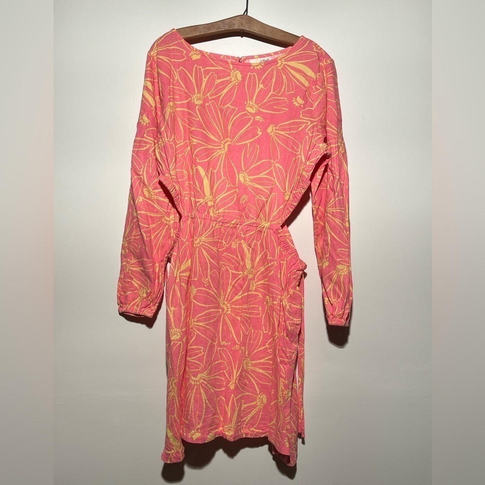 Universal Thread Linen Blend Pink Floral Cut Out Dress
